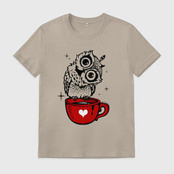 Футболка хлопковая мужская Сова на кружке с сердечком, цвет: миндальный