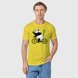 Футболка хлопковая мужская Панда на велосипеде с бамбуком, цвет: желтый — фото 2