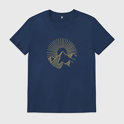 Футболка хлопковая мужская Горы и солнце в круге, цвет: тёмно-синий