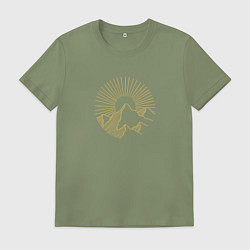 Футболка хлопковая мужская Горы и солнце в круге, цвет: авокадо
