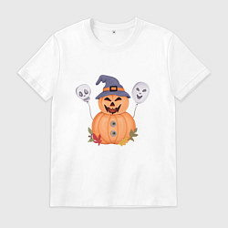 Футболка хлопковая мужская Тыква с шариками на хэллоуин, цвет: белый
