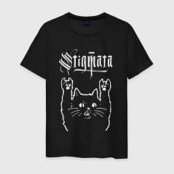 Футболка хлопковая мужская Stigmata рок кот, цвет: черный