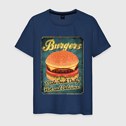 Футболка хлопковая мужская Burgers - Made fresh daily!, цвет: тёмно-синий
