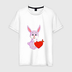 Футболка хлопковая мужская Кролик с сердцем, цвет: белый