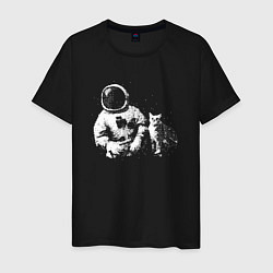 Футболка хлопковая мужская Космонавт с котом, цвет: черный