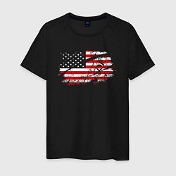 Футболка хлопковая мужская Флаг США с хоккеистом, цвет: черный