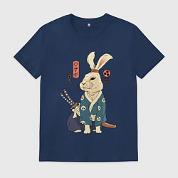 Футболка хлопковая мужская Кролик самурай с мечом, цвет: тёмно-синий