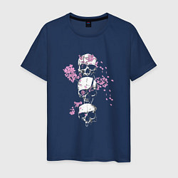 Футболка хлопковая мужская Skull and Flowers, цвет: тёмно-синий