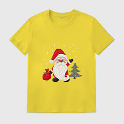 Футболка хлопковая мужская Дед Мороз с подарками Новый год, цвет: желтый