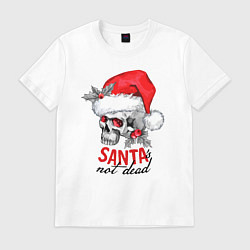 Футболка хлопковая мужская Santa is not dead, skull in red hat, holly, цвет: белый