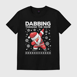 Футболка хлопковая мужская Dabbing Santa, through the snow, цвет: черный