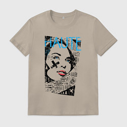 Футболка хлопковая мужская Девушка высокой моды, цвет: миндальный