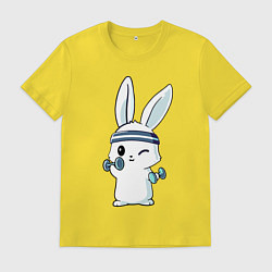 Мужская футболка Прикольный зайчишка пауэрлифтер