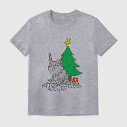 Футболка хлопковая мужская Запутавшийся кот, цвет: меланж