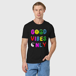 Футболка хлопковая мужская Good vibes only, цвет: черный — фото 2