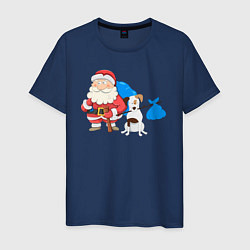Футболка хлопковая мужская Дед мороз и пёс, цвет: тёмно-синий