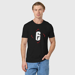 Футболка хлопковая мужская Символ Rainbow Six в красном ромбе, цвет: черный — фото 2