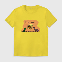 Футболка хлопковая мужская Динозавры метеорит конец света, цвет: желтый