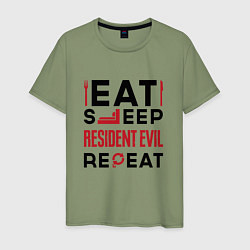 Футболка хлопковая мужская Надпись: eat sleep Resident Evil repeat, цвет: авокадо