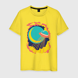 Футболка хлопковая мужская Летающая тарелка в небе, цвет: желтый