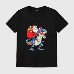 Футболка хлопковая мужская Father Christmas on a dinosaur, цвет: черный