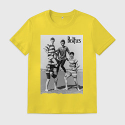 Футболка хлопковая мужская Молодые музыканты на пляже, цвет: желтый