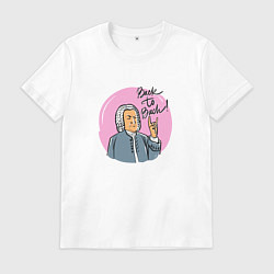 Футболка хлопковая мужская Back to Bach, розовый фон, цвет: белый