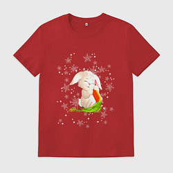 Футболка хлопковая мужская Веселый кролик с морковкой, цвет: красный