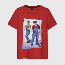 Футболка хлопковая мужская Марио и Луиджи - крутые чуваки - стилизация, цвет: красный