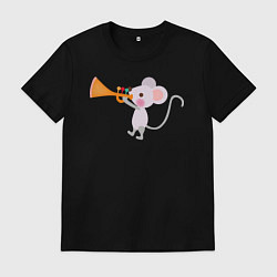 Футболка хлопковая мужская Мышонок-трубач, цвет: черный