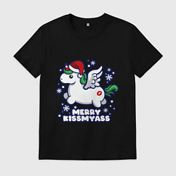 Футболка хлопковая мужская Unicorn - merry kiss my ass, цвет: черный
