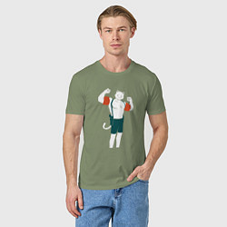 Футболка хлопковая мужская Кот Мяускулс, цвет: авокадо — фото 2
