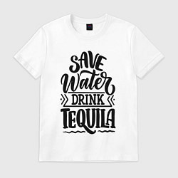 Футболка хлопковая мужская Спаси воду - пей текилу, цвет: белый