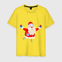 Футболка хлопковая мужская Дед Мороз на роликах, цвет: желтый