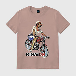 Футболка хлопковая мужская Красивая девушка на мотоцикле Ducati - retro, цвет: пыльно-розовый