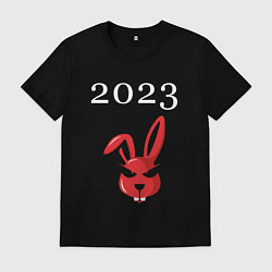 Футболка хлопковая мужская Кролик 2023 суровый: символ и надпись, цвет: черный