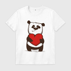Футболка хлопковая мужская Мультяшный милый панда с сердцем, цвет: белый