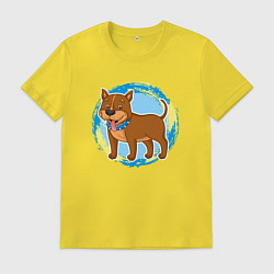 Футболка хлопковая мужская Мультяшный милый бультерьер собака, цвет: желтый