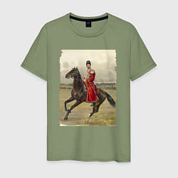 Футболка хлопковая мужская Николай II на коне, цвет: авокадо