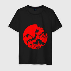 Футболка хлопковая мужская Флаг Японии - красное солнце, цвет: черный