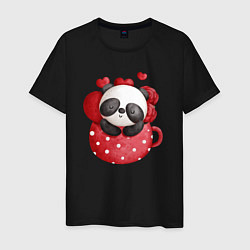 Футболка хлопковая мужская Панда в чашке, цвет: черный