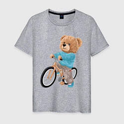 Футболка хлопковая мужская Медведь-велосипедист, цвет: меланж