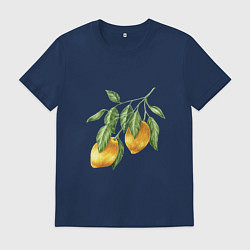 Футболка хлопковая мужская Лимоны на ветке, цвет: тёмно-синий