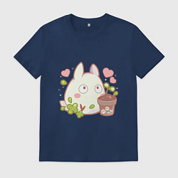 Футболка хлопковая мужская Тоторо и цветок, цвет: тёмно-синий