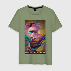 Футболка хлопковая мужская Vincent Van Gogh - автопортрет - нейросеть, цвет: авокадо