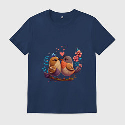 Футболка хлопковая мужская Влюбленные птички арт, цвет: тёмно-синий