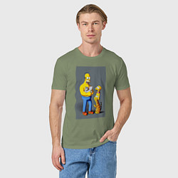 Футболка хлопковая мужская Homer Simpson and cats - нейросеть арт, цвет: авокадо — фото 2