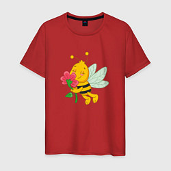 Футболка хлопковая мужская Мультяшная летняя пчелка, цвет: красный