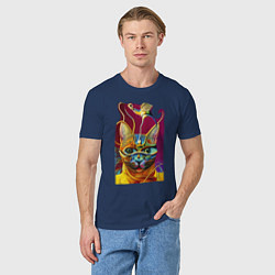 Футболка хлопковая мужская Модерновый кот - нейросеть - art, цвет: тёмно-синий — фото 2