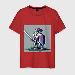 Футболка хлопковая мужская Пиксельный рыцарь, цвет: красный